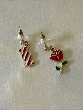 Red Rose and Candy Mismatch Drop Earrings - Women Jewelry
